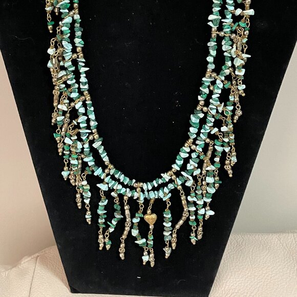 Western Inspired Turquoise Chip Necklace and Pierced Earrings - Picture 4 of 4